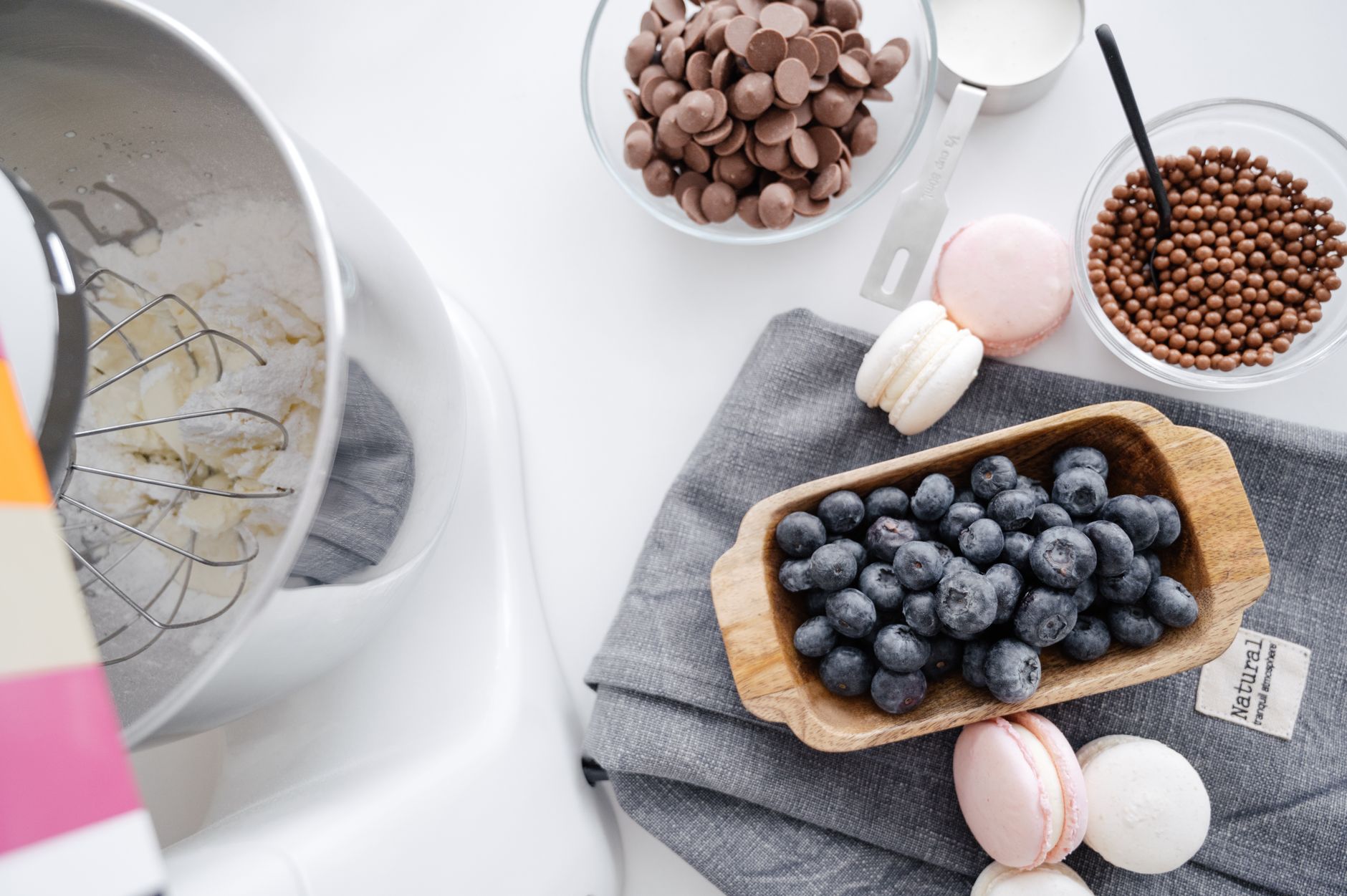 Stand mixer with stainless-steel bowl and dough hook attachment